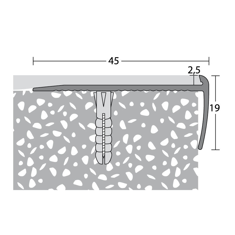 PRINZ Treppenkantenprofil Nr. 196, 45 x 19 mm, 500 cm, silber