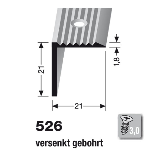 Küberit Alu Winkel 21 x 21 mm Typ 526, 100 cm, edelstahloptik (F2) Küberit Alu Winkel 21 x 21 mm Typ 526, 100 cm, edelstahloptik (F2)