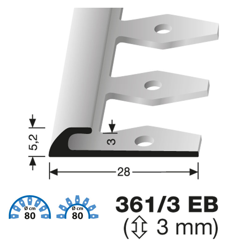 Küberit Abschlussprofil Typ 361/3 EB, 250 cm, silber (F4) Küberit Abschlussprofil Typ 361/3 EB, 250 cm, silber (F4)
