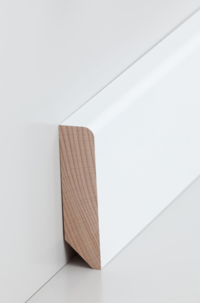 SÜDBROCK Holzfußleiste Buche 20 x 80 mm, abgerundet, weiß lackiert, fallende Längen SÜDBROCK Holzfußleiste Buche 20 x 80 mm, abgerundet, weiß lackiert, fallende Längen