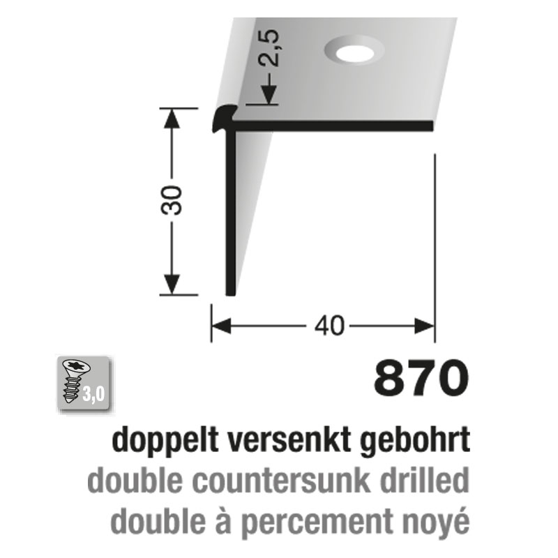 Küberit Alu Treppenkantenprofil Typ 870, 250 cm, edelstahloptik (F2)