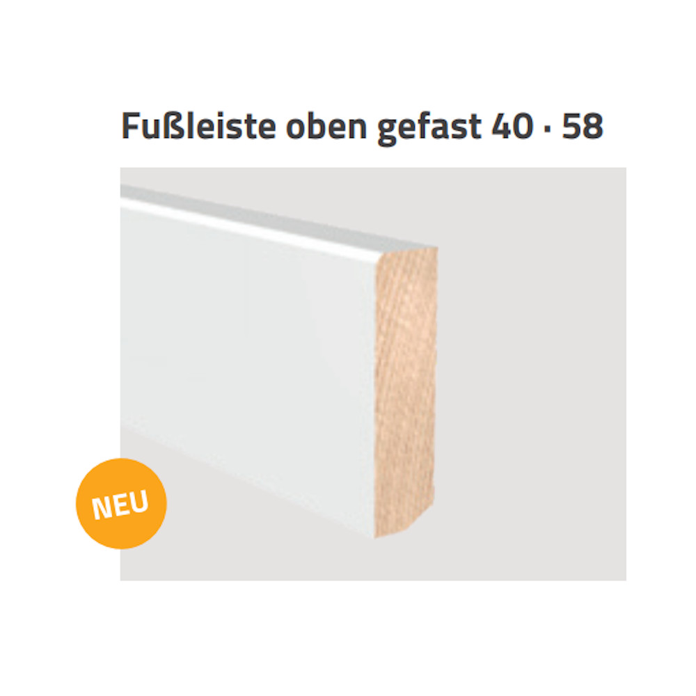 KGM Holz Sockelleiste Kiefer Modern 58, 16 x 58 mm, rechteckig, gefast, RAL 9010 weiß lack., 240 cm KGM Holz Sockelleiste Kiefer Modern 58, 16 x 58 mm, rechteckig, gefast, RAL 9010 weiß lack., 240 cm