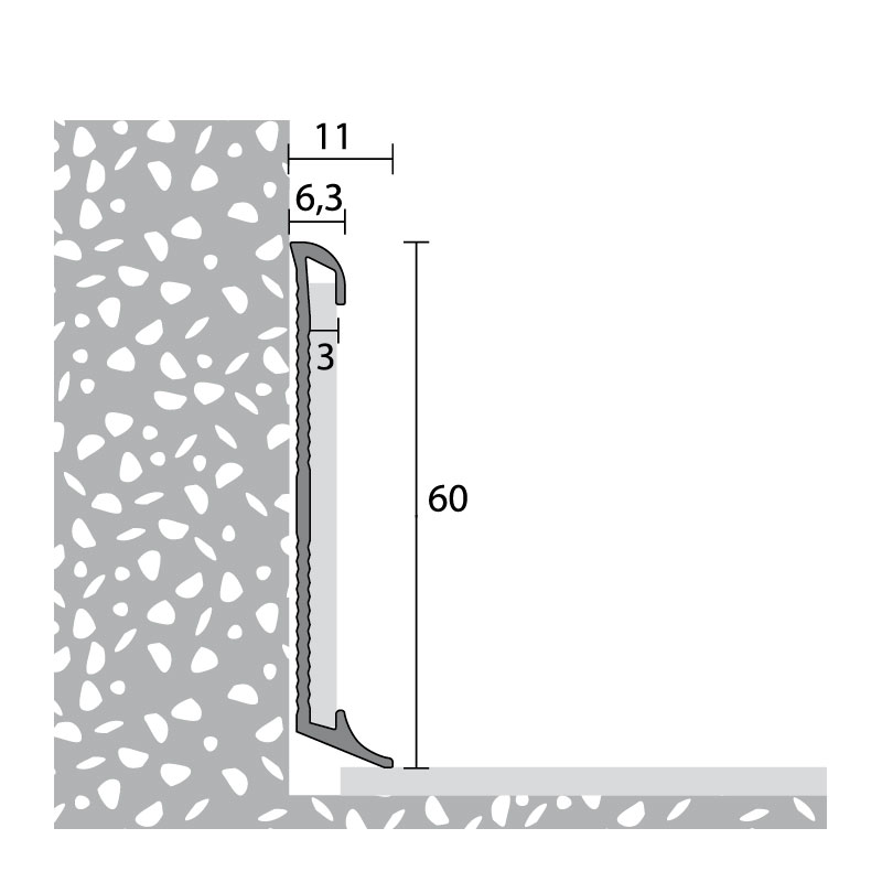 PRINZ Aluminium Sockelleiste mit Einschub Nr. 378, 11 x 60 mm, 270 cm, silber