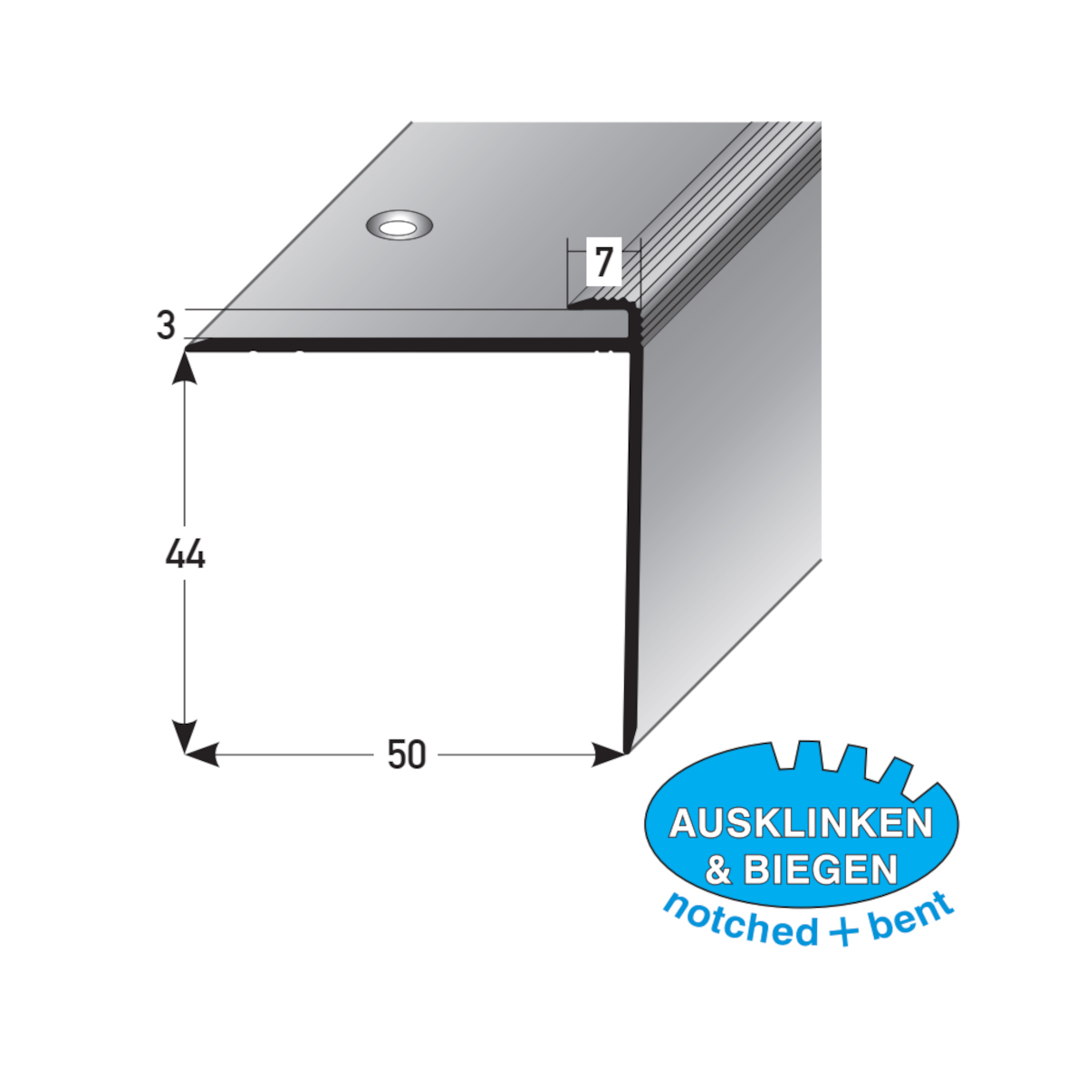 AUER Alu Treppenkantenprofil Typ 501, 50 x 44 x 3 mm AUER Alu Treppenkantenprofil Typ 501, 50 x 44 x 3 mm
