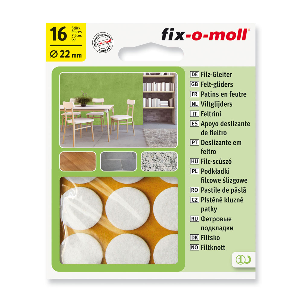 fix-o-moll Filzgleiter weiß SK, rund Ø 22 mm, 16 Stück fix-o-moll Filzgleiter weiß SK, rund Ø 22 mm, 16 Stück
