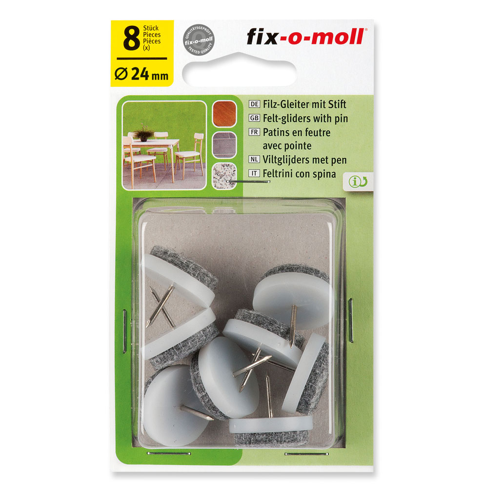 fix-o-moll Filzgleiter mit Stift rund Ø 24 mm, weiß, VE = 8 Filzgleiter fix-o-moll Filzgleiter mit Stift rund Ø 24 mm, weiß, VE = 8 Filzgleiter