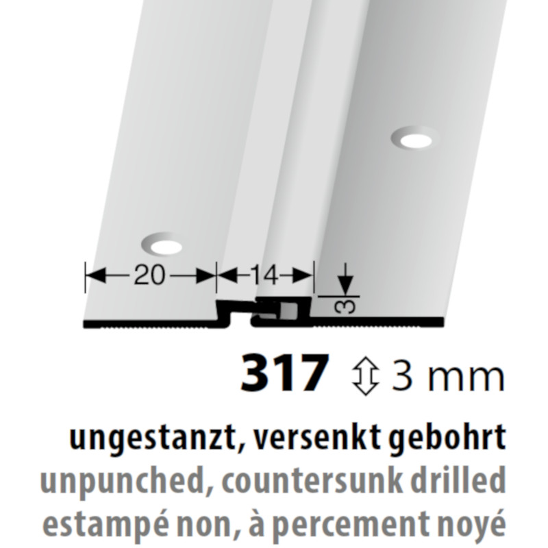 Küberit Alu Dehnungsprofil Typ 317, 3 mm, 270 cm, versenkt gebohrt, bronze (F6) Küberit Alu Dehnungsprofil Typ 317, 3 mm, 270 cm, versenkt gebohrt, bronze (F6)