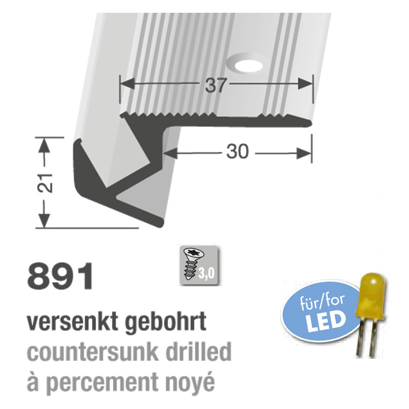 Küberit Treppenkantenprofil für LED-Leuchten Typ 891, 250 cm, silber (F4)