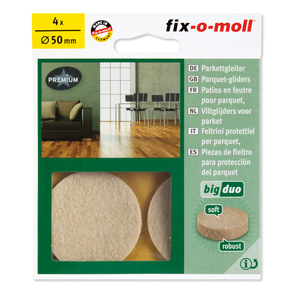 fix-o-moll Big-Duo Parkett-Gleiter SK natur. Ø50mm.H 4.5 . 4 St/Krt