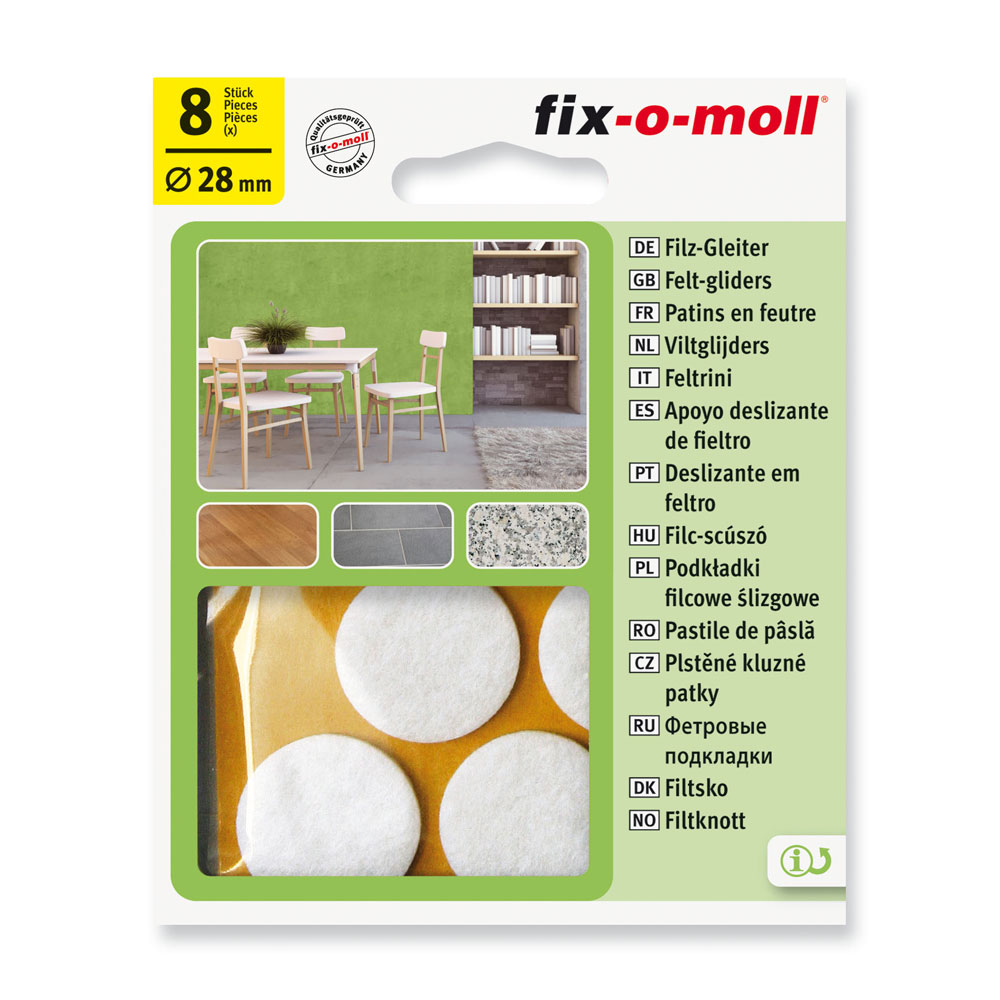 fix-o-moll Filzgleiter weiß SK, rund Ø 28 mm, 8 Stück fix-o-moll Filzgleiter weiß SK, rund Ø 28 mm, 8 Stück