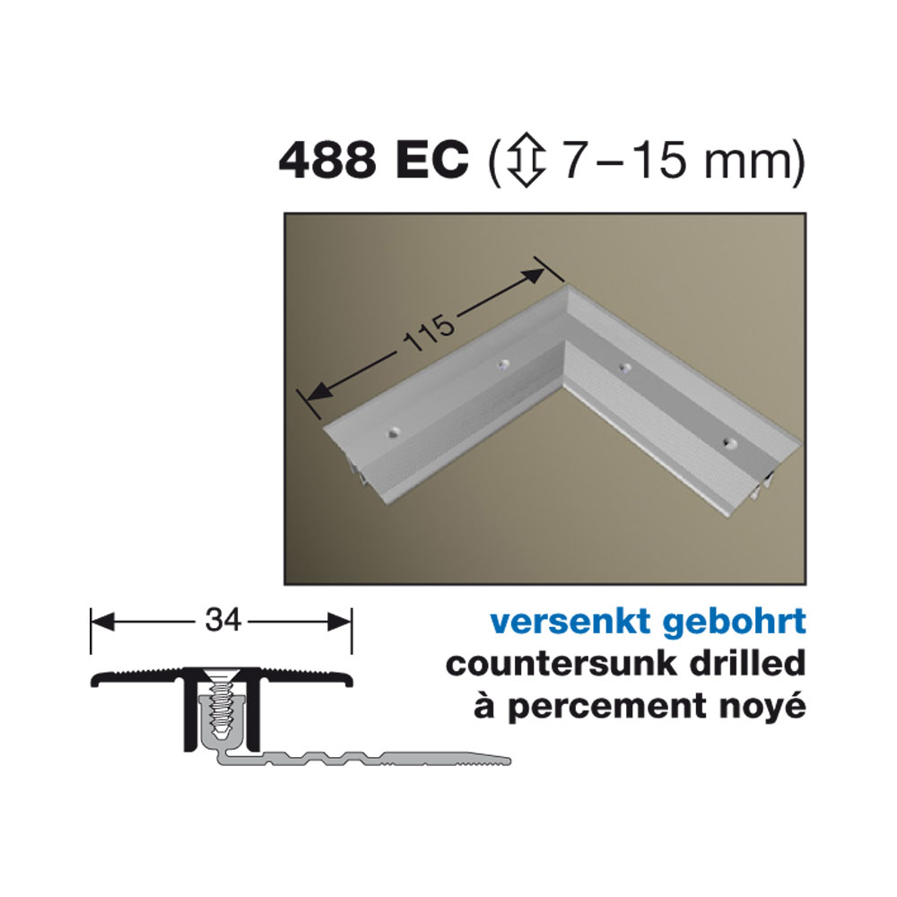 Küberit 488 EC PPS 90° Ecke, Übergangsprofil für Bodenbeläge von 7 - 15 mm