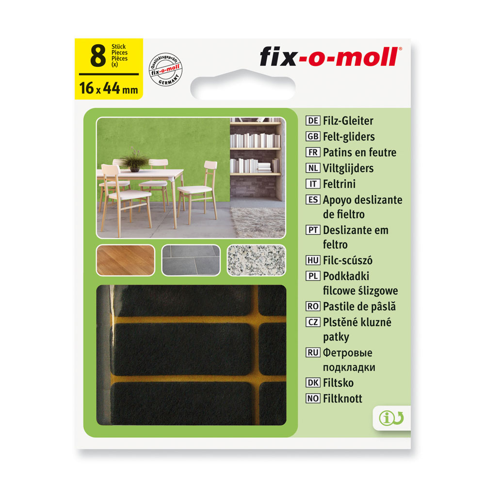 fix-o-moll Filzgleiter braun SK, eckig 16 x 44 mm, 8 Stück fix-o-moll Filzgleiter braun SK, eckig 16 x 44 mm, 8 Stück