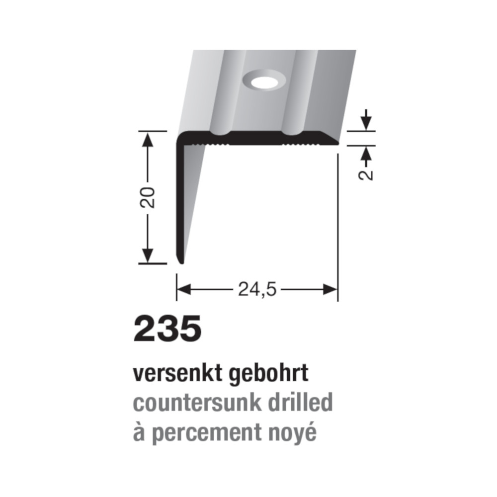 Küberit Alu Winkelprofil 24,5 x 20 mm Typ 235, 250 cm, silber (F4) Küberit Alu Winkelprofil 24,5 x 20 mm Typ 235, 250 cm, silber (F4)