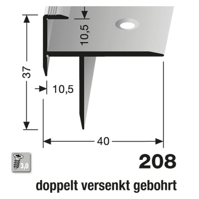 Küberit Alu Treppenkantenprofil Typ 208, 10,5 mm, 100 cm, bronze (F6)