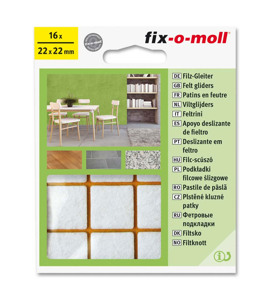 fix-o-moll Filzgleiter weiß SK, 22 x 22 mm, 16 Stück fix-o-moll Filzgleiter weiß SK, 22 x 22 mm, 16 Stück