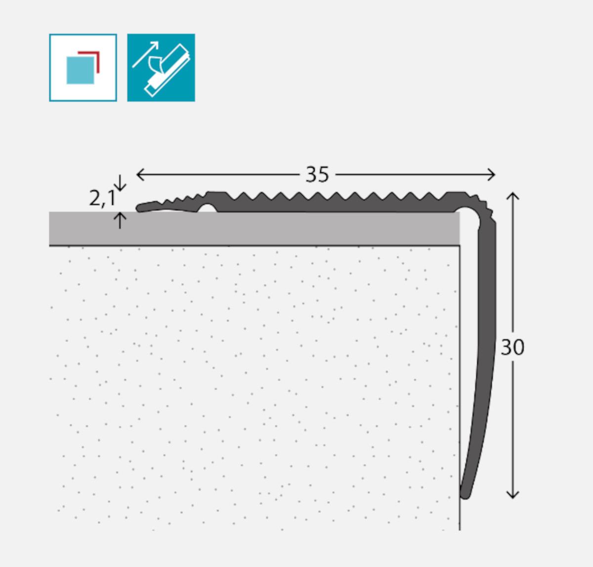PRINZ Alu Treppenkantenprofil ´Nova´ Nr. 165 U, 35 x 30 mm - verschiedene Ausführungen PRINZ Alu Treppenkantenprofil ´Nova´ Nr. 165 U, 35 x 30 mm - verschiedene Ausführungen