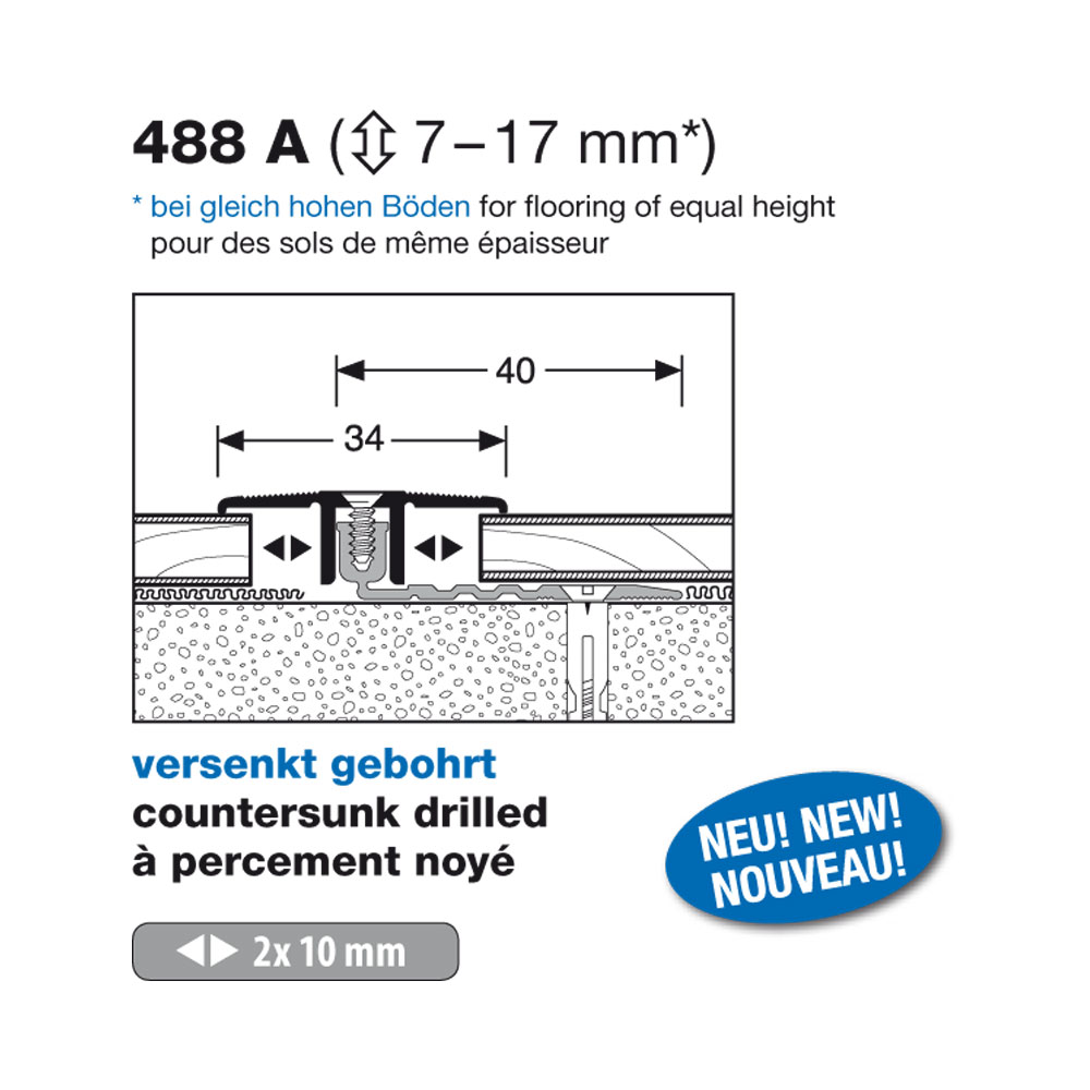 Küberit Übergangsprofil PPS Allrounder 4.0, Typ 488 A, 270 cm, silber (F4)